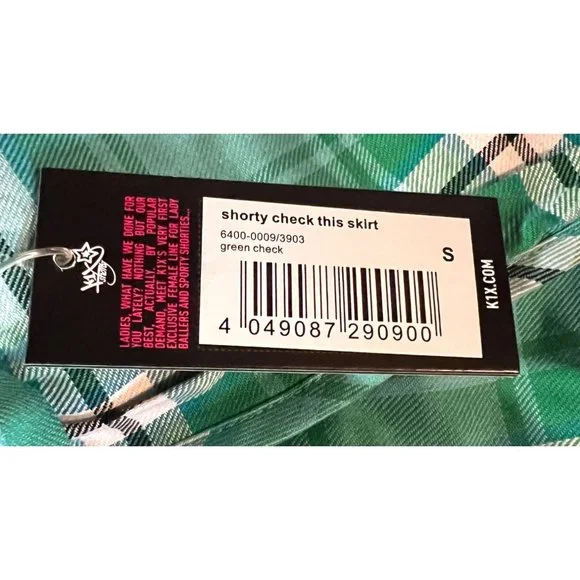 K1X Shorty Skort Skirt Shorts Green Check Plaid Elastic Waist Womens Small - Picture 7 of 8